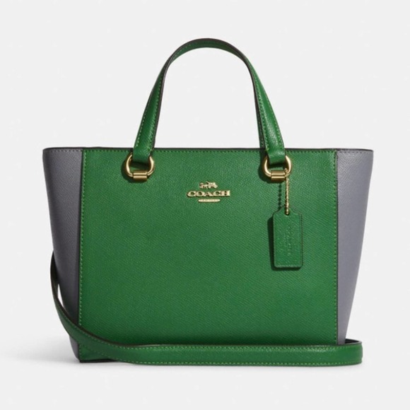 New Coach Alice Satchel in Colorblock / Crossgrain Leather / Green-Grey - Picture 7 of 13